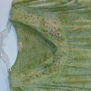 One World Green Brown Tie Dye Beaded Top Plus Size 2x